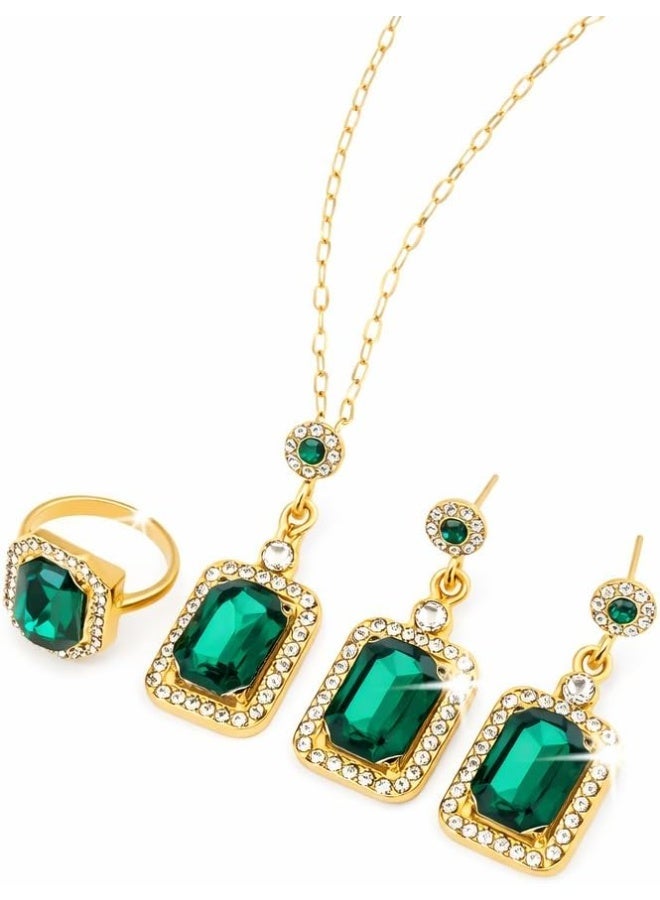 Shein 4pcs/Set Cubic Zirconia Rhinestone Square Stud Earrings, Necklace, Earrings & Ring Set - Image 1